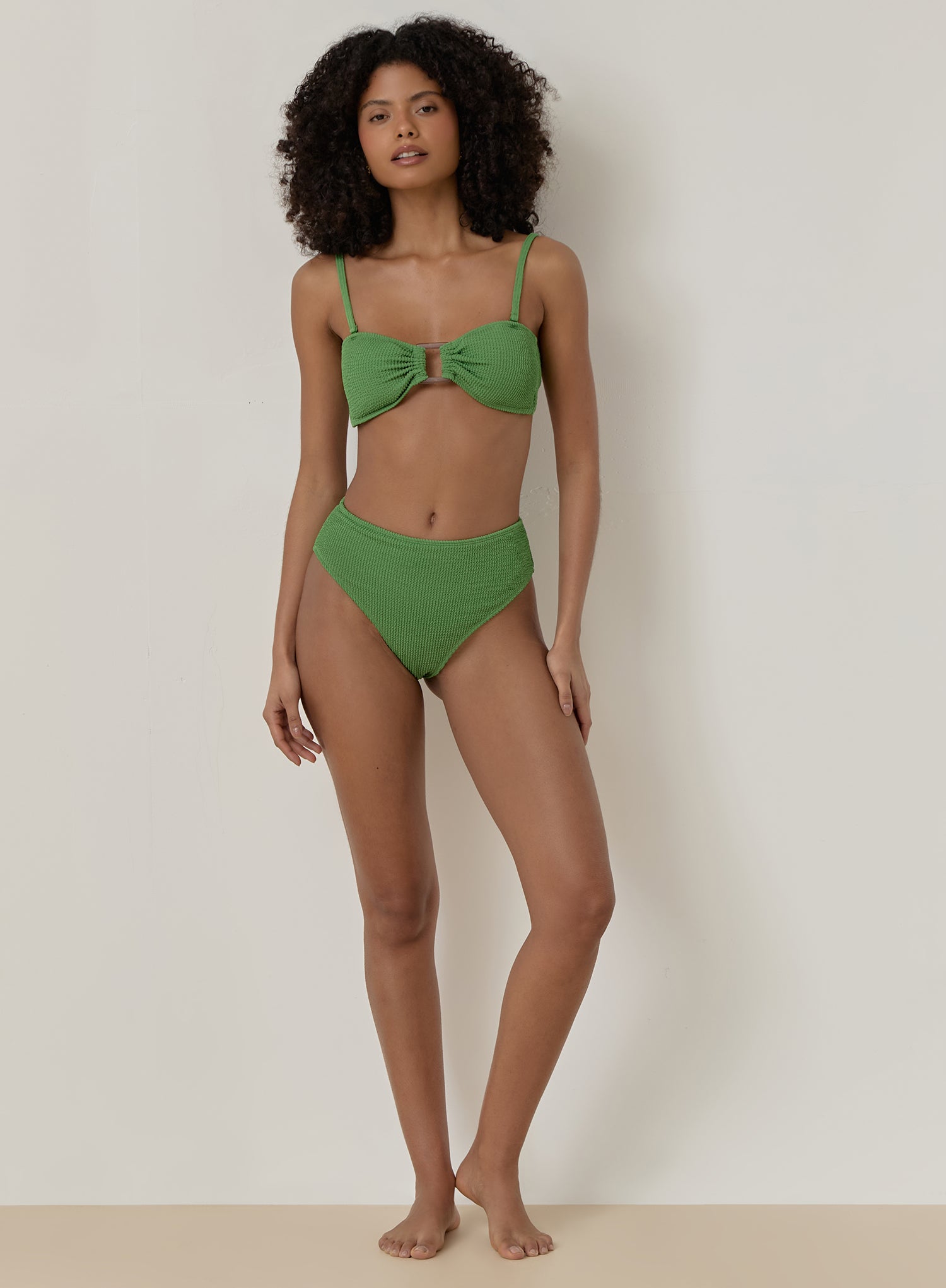 Green Crinkle Tortoiseshell Buckle Bikini Top